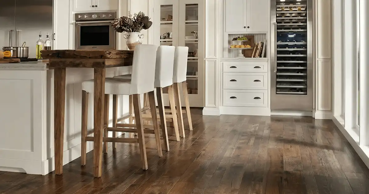 Professionally installed and refinished hardwood flooring in a residential home, showcasing smooth finish and natural wood tones in Nashua, NH